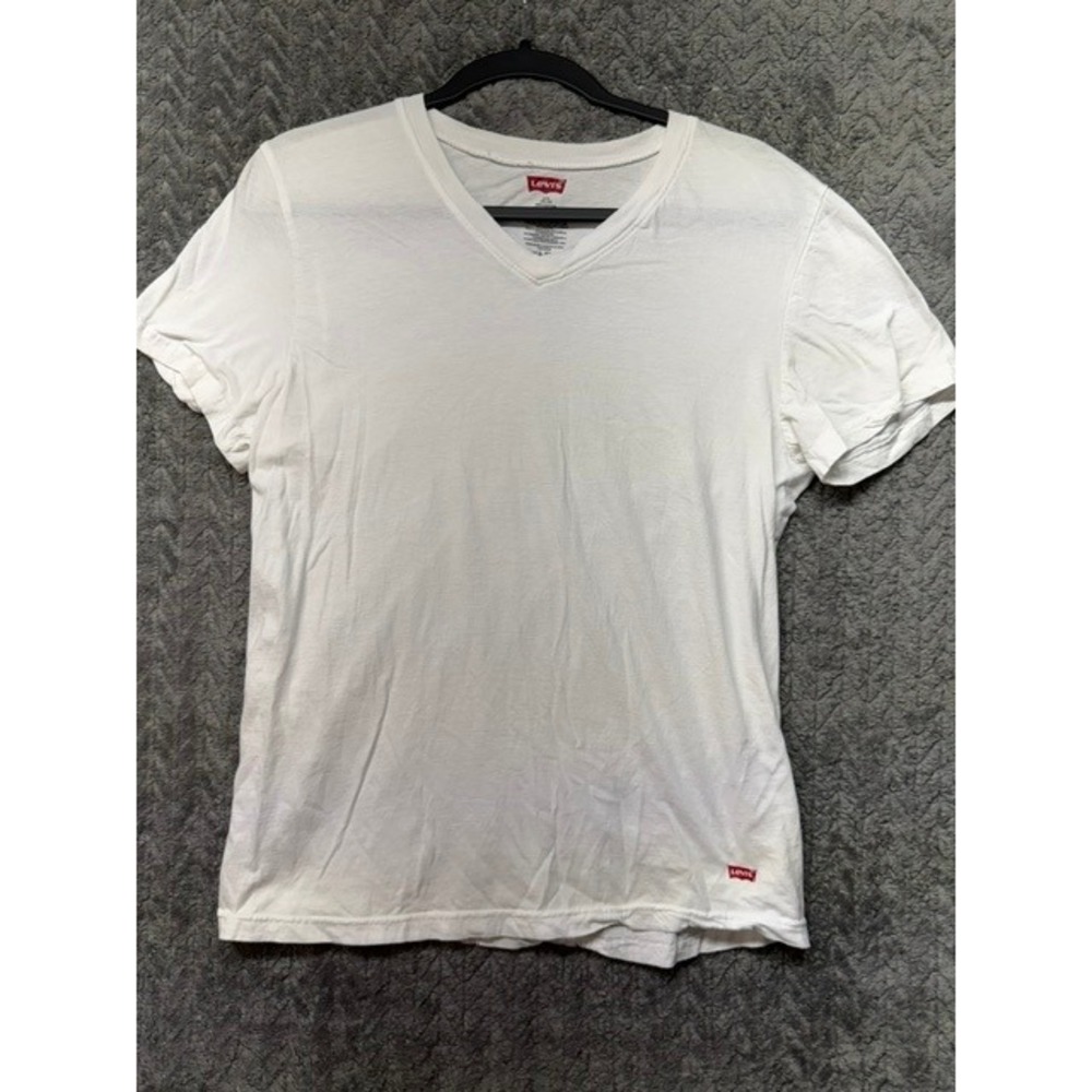 Levis Mens White V-Neck Cotton Short Sleeve T-Shirt Size Medium 38-40 0734